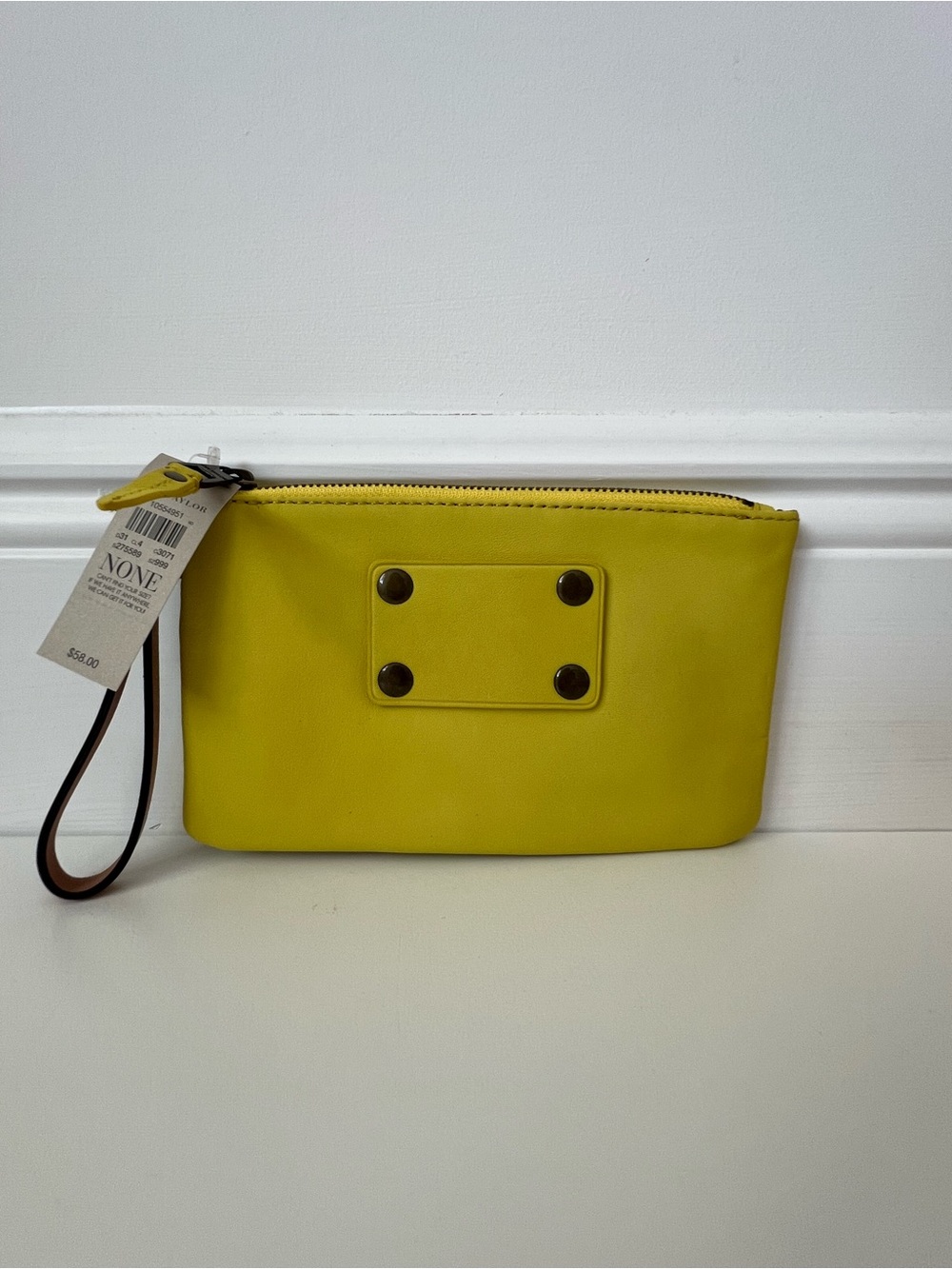 NWT Vintage Ann Taylor Yellow Leather Clutch Wristlet Pouch Bag